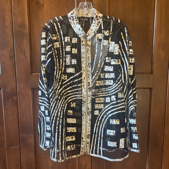 berek Tops - NWT Berek Black/Gold Partially Sheer Party Jacket with Zipper Closure, Size XL